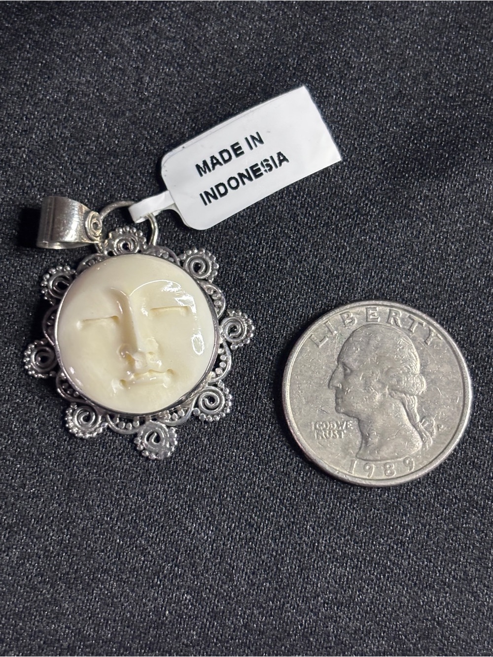 Silver 925 Cream Moon Face Goddess Pendant Sajen Style - Picture 5 of 6
